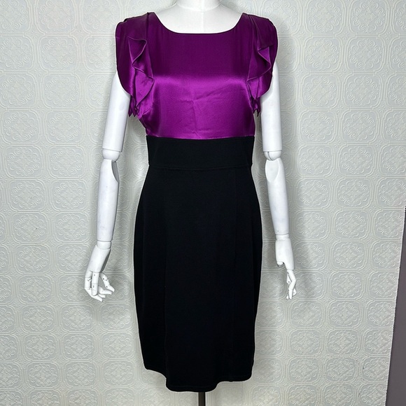 Eliza J | Silk Fuchsia & Black Color Block Dress - Picture 1 of 12